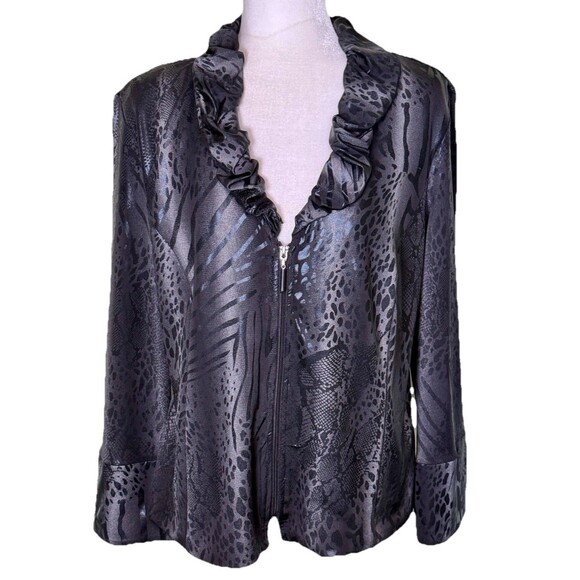 Vintage Artex Women’s Metallic Animal Print Ruffle Zip Jacket Night Out Glam XL - Picture 1 of 8